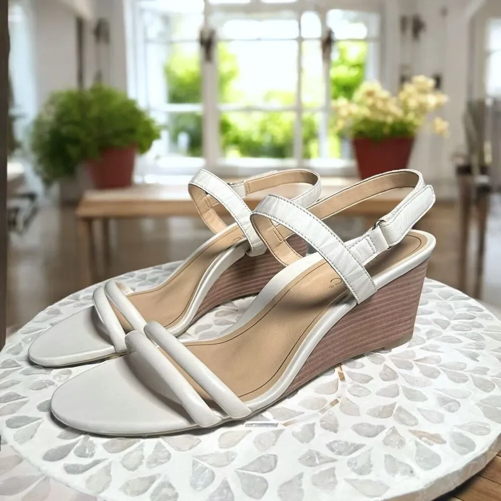 Vionic Emmy Supportive Wedge Sandals Leather Strappy Slingback Comfort Podiatris